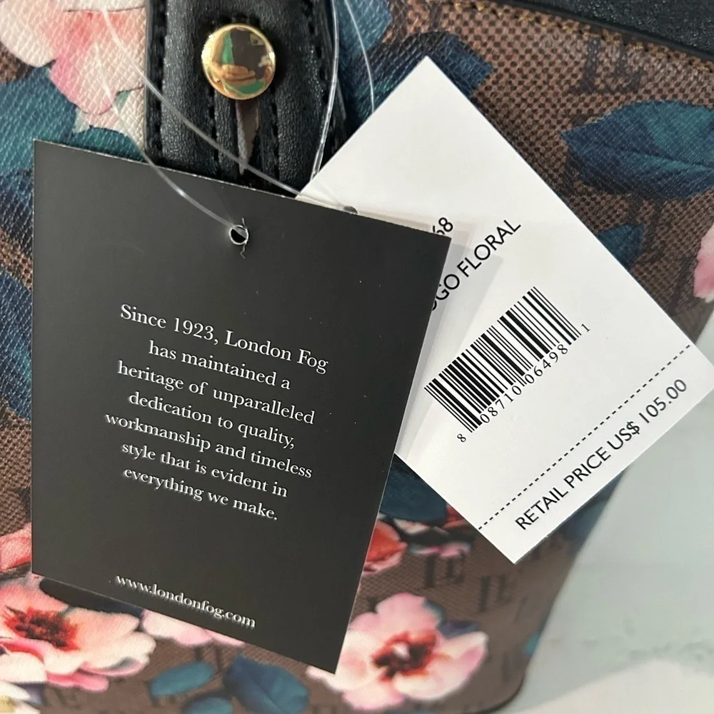 London Fog Floral Logo Tote Bag Brown Black Gold Large Shoulder Handbag
